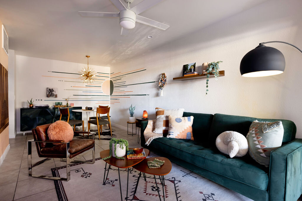 Open concept living area with wellness design elements